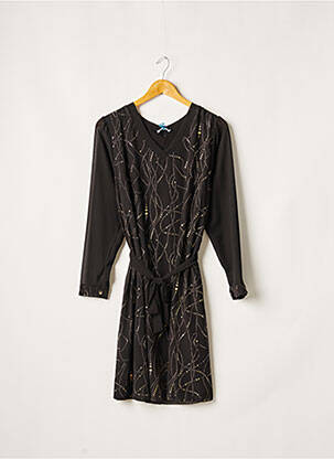 Robe mi-longue tissage crêpe manches longues noir QUATTRO femme