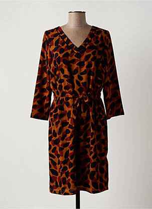 Robe mi-longue manches 3/4 manches 3/4 marron SIGNE NATURE femme