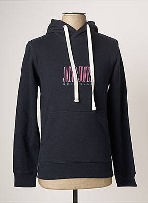 Sweat-shirt à capuche broderie manches longues bleu JACK & JONES homme