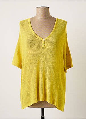 Pull col v manches courtes jaune MONTAGUT femme