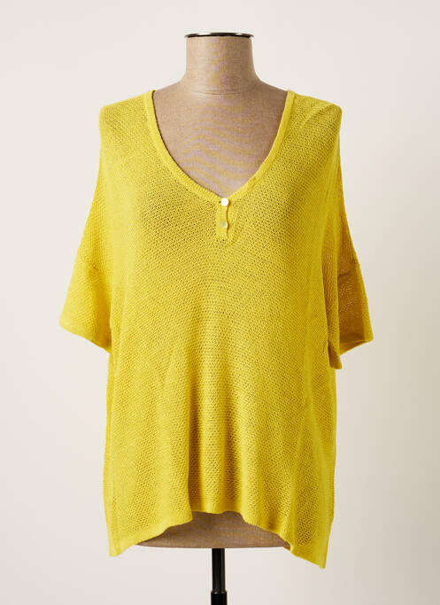 Pull col v manches courtes jaune MONTAGUT femme