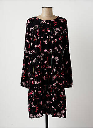 Robe mi-longue imprimé fleurs manches longues noir LA FEE MARABOUTEE femme