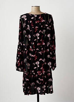 Robe mi-longue imprimé fleurs manches longues noir LA FEE MARABOUTEE femme