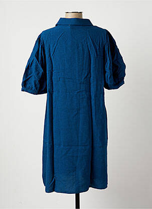 Robe mi-longue tissage crêpe manches courtes bleu LA FEE MARABOUTEE femme
