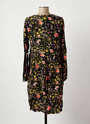 Robe mi-longue imprimé fleurs manches longues noir LA FEE MARABOUTEE femme
