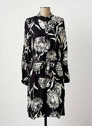 Robe mi-longue imprimé fleurs manches longues noir LA FEE MARABOUTEE femme