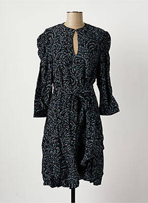 Robe mi-longue imprimé fantaisie manches longues bleu LA FEE MARABOUTEE femme