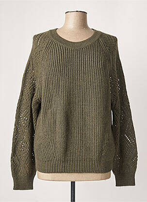 Pull finition bords-côtes manches longues vert LA FEE MARABOUTEE femme