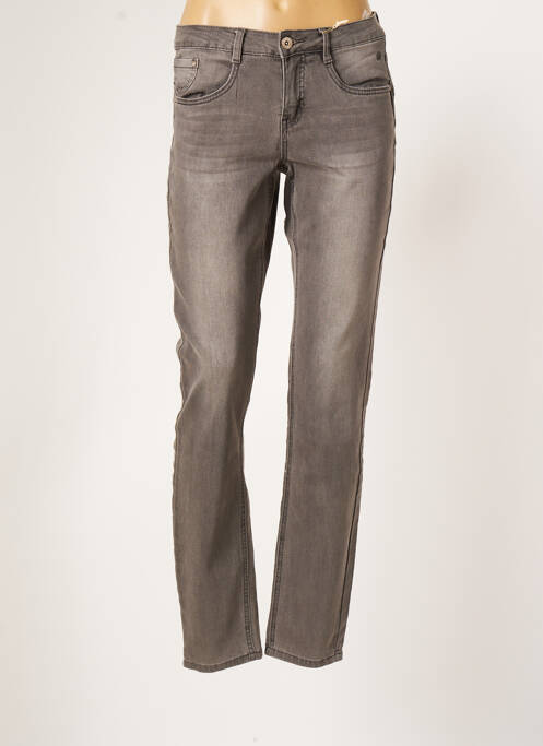 Jeans coupe slim broderie rivets taille normale gris CREAM femme