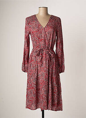 Robe mi-longue coupe fluide manches longues rouge C'EST BEAU LA VIE femme