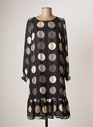 Robe mi-longue coupe fluide manches longues noir SIGNATURE femme
