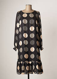 Robe mi-longue coupe fluide manches longues noir SIGNATURE femme