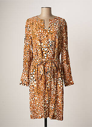 Robe mi-longue coupe fluide manches longues marron DIANE LAURY femme