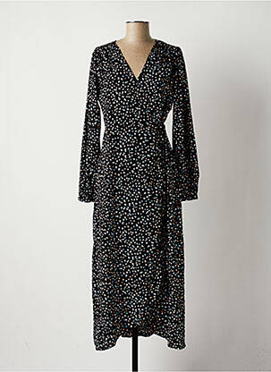 Robe longue imprimé fantaisie manches longues noir CALIE femme