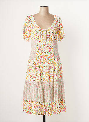 Robe mi-longue imprimé fleurs manches courtes blanc PAUL BRIAL femme