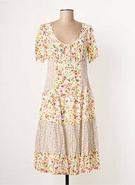 Robe mi-longue imprimé fleurs manches courtes blanc PAUL BRIAL femme