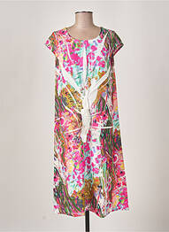 Robe mi-longue tissage crêpe manches courtes rose MALOKA femme