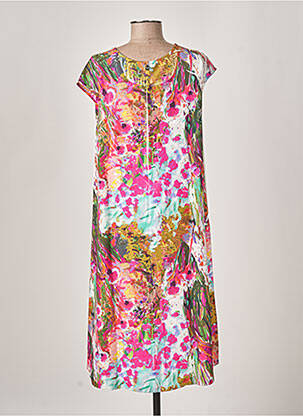 Robe mi-longue tissage crêpe manches courtes rose MALOKA femme