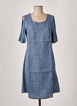 Robe mi-longue manches courtes manches courtes bleu MALOKA femme