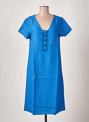 Robe mi-longue manches courtes manches courtes bleu MALOKA femme