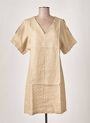 Robe mi-longue manches courtes manches courtes beige MALOKA femme