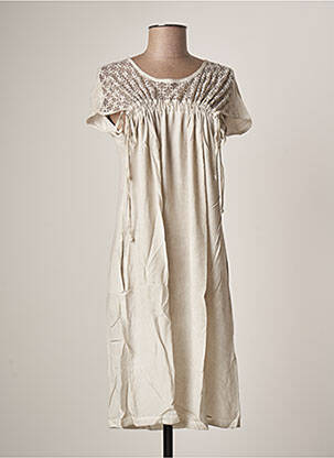 Robe mi-longue manches courtes manches courtes beige MALOKA femme