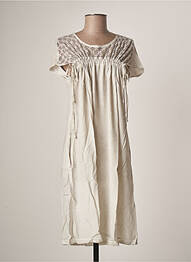 Robe mi-longue manches courtes manches courtes beige MALOKA femme