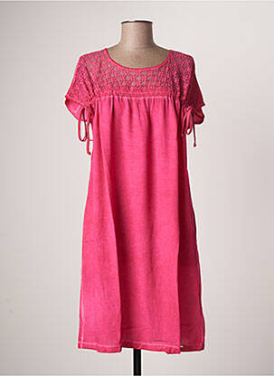 Robe mi-longue manches courtes manches courtes rose MALOKA femme