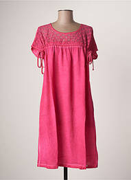 Robe mi-longue manches courtes manches courtes rose MALOKA femme