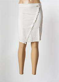Jupe mi-longue fermeture zip latéral beige MALOKA femme