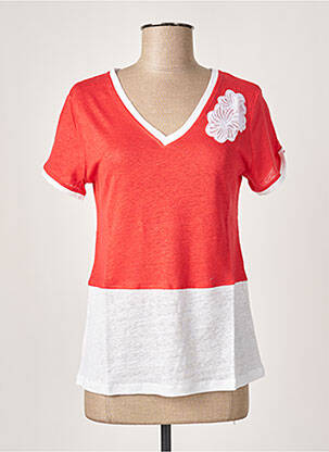 T-shirt col v manches courtes rouge MALOKA femme