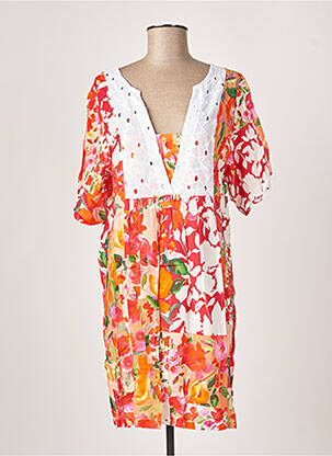 Robe mi-longue imprimé fleurs manches courtes orange G!OZE femme