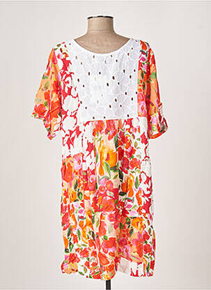Robe mi-longue imprimé fleurs manches courtes orange G!OZE femme