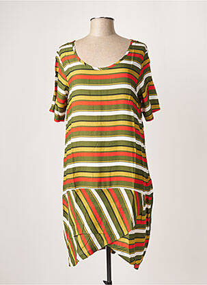 Robe mi-longue coupe fluide manches courtes vert G!OZE femme