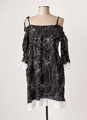 Robe mi-longue imprimé fantaisie fines bretelles noir G!OZE femme