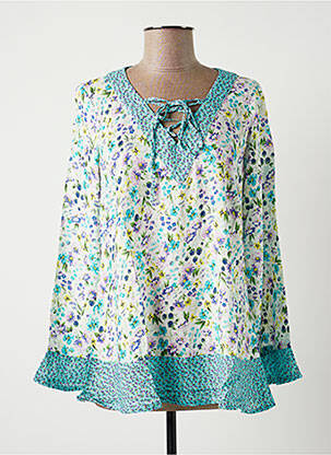 Blouse imprimé fleurs manches longues bleu PAUL BRIAL femme