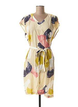 Robe mi-longue coupe fluide manches courtes beige JOCAVI femme