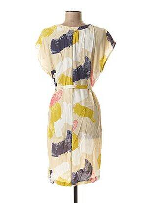 Robe mi-longue coupe fluide manches courtes beige JOCAVI femme