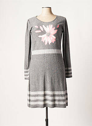 Robe mi-longue imprimé fleurs manches longues gris ANANKE femme