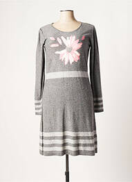 Robe mi-longue imprimé fleurs manches longues gris ANANKE femme