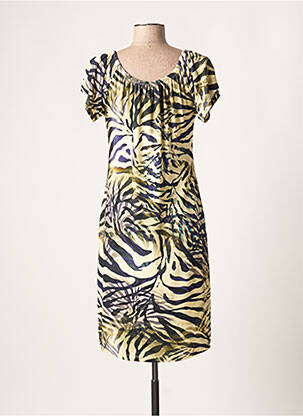 Robe mi-longue manches courtes manches courtes jaune GEISHA femme