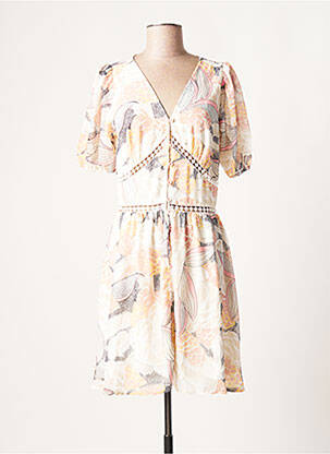 Robe mi-longue imprimé fleurs manches courtes beige MOLLY BRACKEN femme