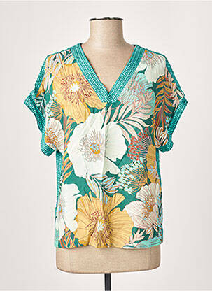Blouse imprimé fleurs manches courtes bleu GEISHA femme