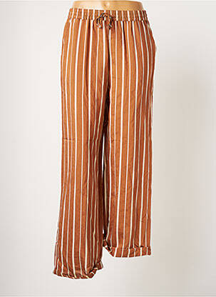 Pantalon large tissage popeline taille normale marron GEISHA femme
