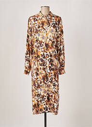 Robe mi-longue coupe fluide manches longues marron RIVER WOODS femme