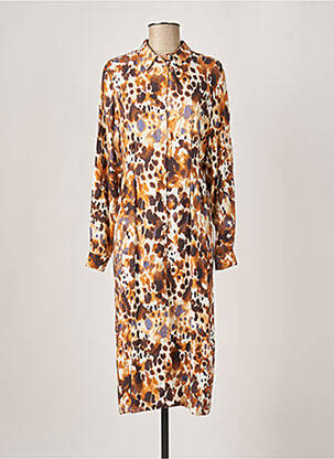 Robe mi-longue coupe fluide manches longues marron RIVER WOODS femme