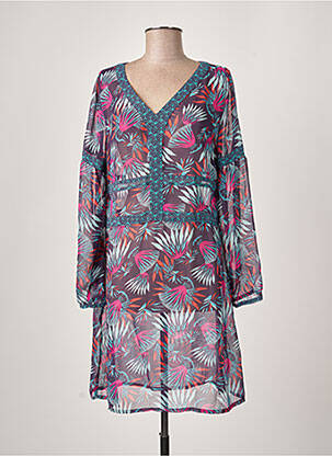 Robe mi-longue coupe fluide manches longues bleu LA FIANCEE DU MEKONG femme