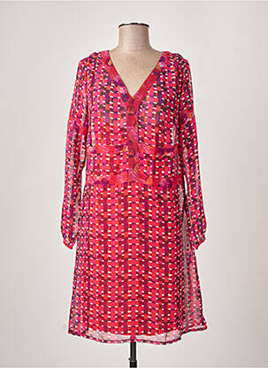 Robe mi-longue imprimé fantaisie manches longues rose LA FIANCEE DU MEKONG femme
