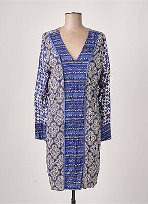 Robe mi-longue imprimé fantaisie manches longues bleu LA FIANCEE DU MEKONG femme