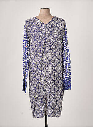 Robe mi-longue imprimé fantaisie manches longues bleu LA FIANCEE DU MEKONG femme